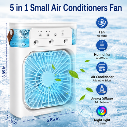 Portable Air Cooler Fan with Mist, USB Powered, Water Tank, 3 Speed Settings, Air Cooler Fan with Water Tank & USB Power, Mini Personal Cooler with 3 Speeds for Home, Office