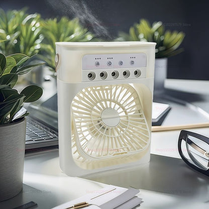 Portable Air Cooler Fan with Mist, USB Powered, Water Tank, 3 Speed Settings, Air Cooler Fan with Water Tank & USB Power, Mini Personal Cooler with 3 Speeds for Home, Office